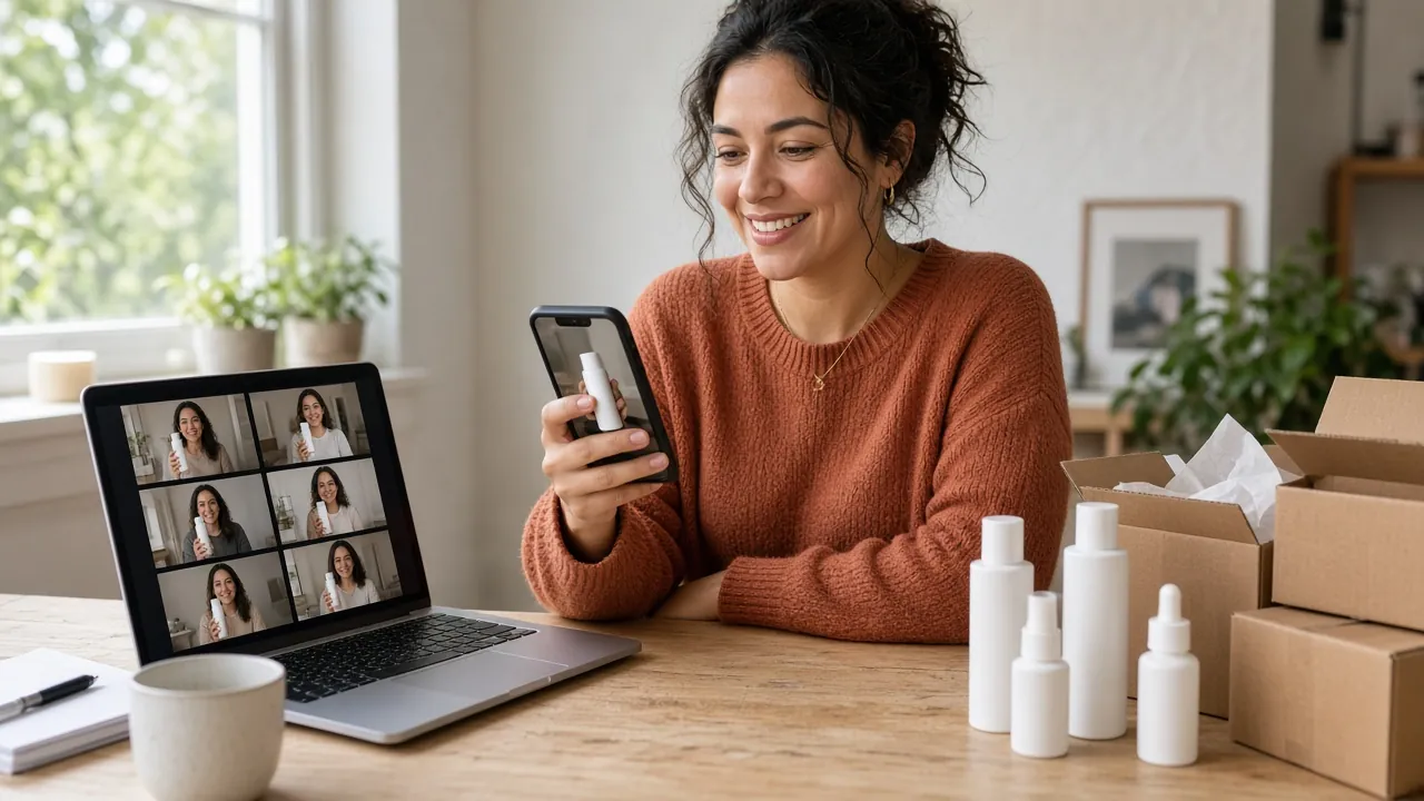 Campaign owner smiling at an affiliate video on her phone